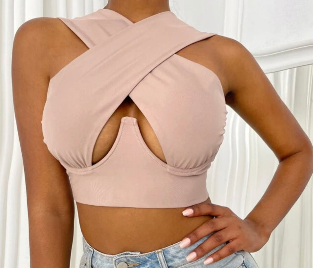 Don't You Know It Front Cross Halter Crop Top