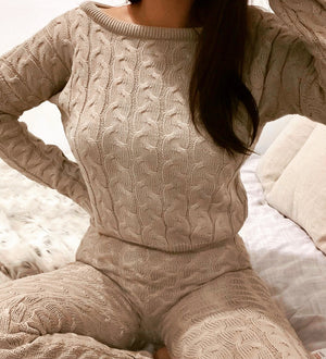 The Adrianna Cable Knit Set In Beige