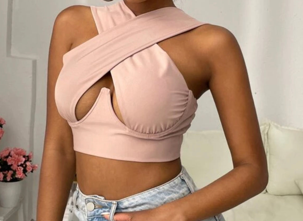Don't You Know It Front Cross Halter Crop Top