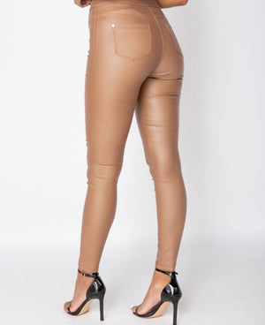 The Brooklyn Leather Coated Pants In Camel