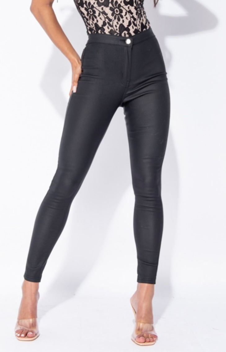 The Brooklyn Leather Coated Pants In Black