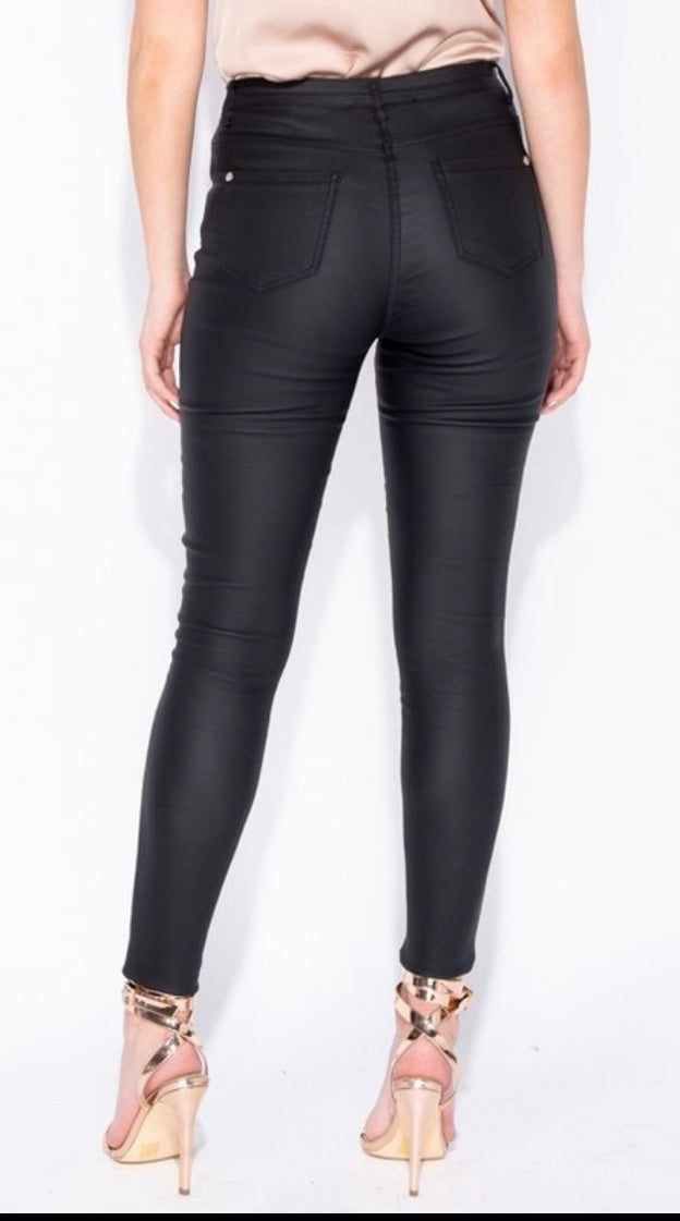 The Brooklyn Leather Coated Pants In Black