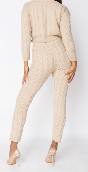 The Adrianna Cable Knit Set In Beige