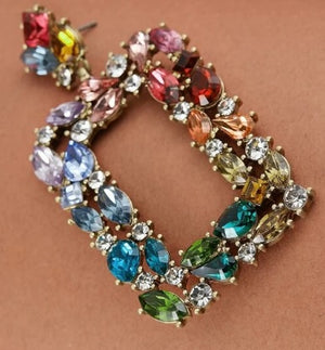Multicolored Rhinestone Rectangular Drop Earrings